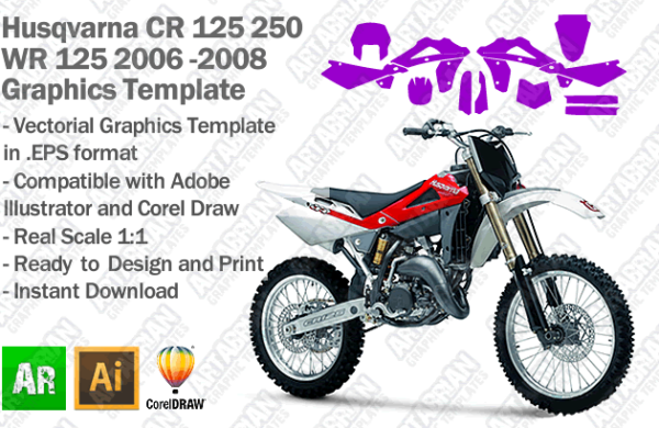 Husqvarna CR 125 250 WR 125 Enduro MX Motocross 2006 2007 2008 Graphics Template