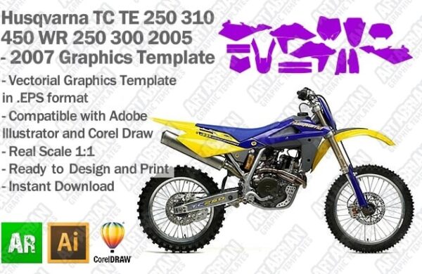 Husqvarna TC TE 250 310 450 WR 250 300 Enduro MX Motocross 2005 2006 2007 Graphics Template