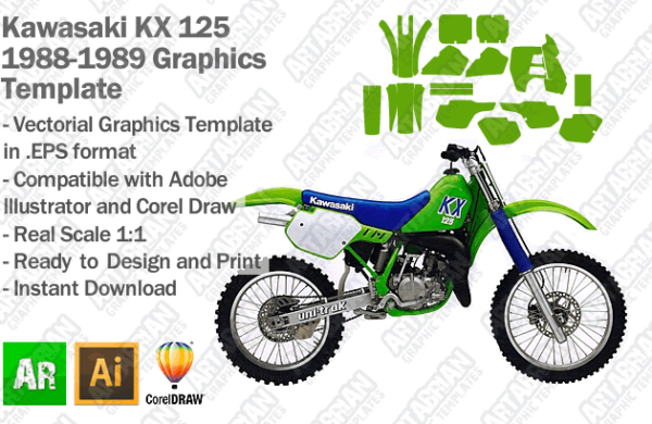 Kawasaki KX 125 MX Motocross 1988 1989 Graphics Template