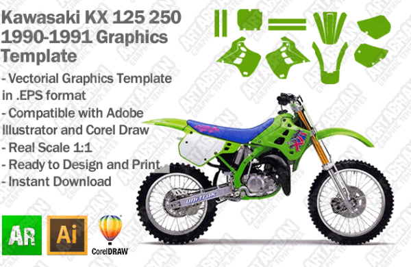 Kawasaki KX 125 250 MX Motocross 1990 1991 Graphics Template
