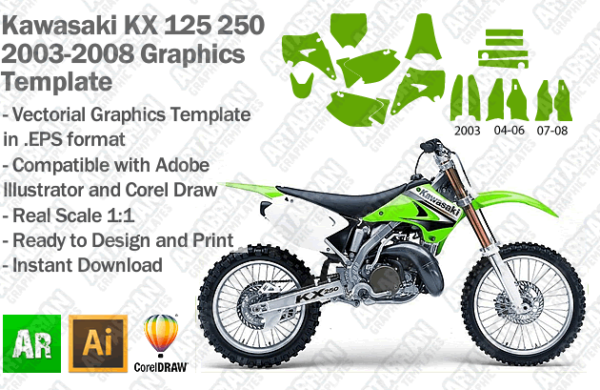 Kawasaki KX 125 250 MX Motocross 2003 2004 2005 2006 2007 2008 Graphics Template