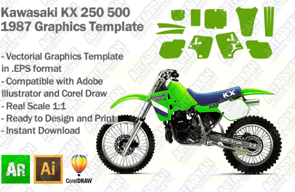 Kawasaki KX 250 500 MX Motocross 1987 Graphics Template