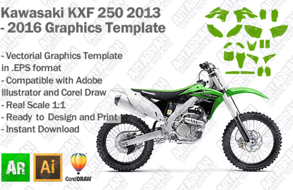 Kawasaki KXF 250 MX Motocross 2013 2014 2015 2016 Graphics Template