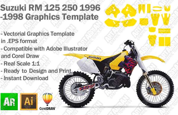 Suzuki RM 125 250 MX Motocross 1996 1997 1998 Graphics Template