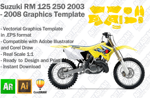 Suzuki RM 125 250 MX Motocross 2003 2004 2005 2006 2007 2008 Graphics Template