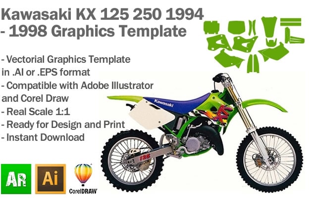 Undertrykke lugtfri forfatter Kawasaki KX 125 250 MX Motocross 1994 1995 1996 1997 1998 Graphics Template  - Artabrian™ - Graphic Templates