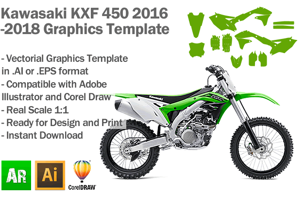 medier Dodge Station Kawasaki KXF 450 MX Motocross 2016 2017 2018 Graphics Template - Artabrian™  - Graphic Templates