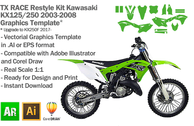 hvorfor krog skadedyr TX RACE Restyle Kit for Kawasaki KX 125 250 2003 2004 2005 2006 2007 2008  Graphics Template - Artabrian™ - Graphic Templates